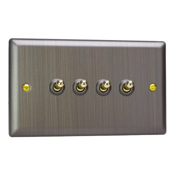 Varilight Urban Antique Brass 4-Gang 10A 1- or 2-Way Toggle Switch (Twin Plate)