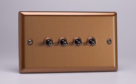 Varilight Urban Brushed Bronze 4-Gang 10A 1- or 2-Way Toggle Switch (Twin Plate)