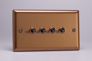 Varilight Urban Brushed Bronze 4-Gang 10A 1- or 2-Way Toggle Switch (Twin Plate)