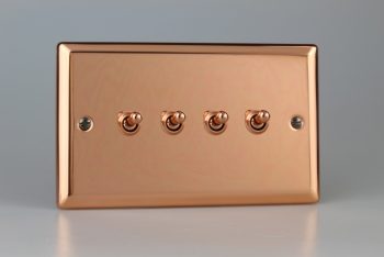 Varilight Urban Polished Copper 4-Gang 10A 1- or 2-Way Toggle Switch (Twin Plate)