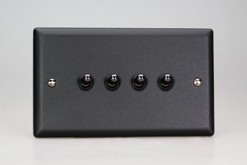 Varilight Urban Matt Black 4-Gang 10A 1- or 2-Way Toggle Switch (Twin Plate)