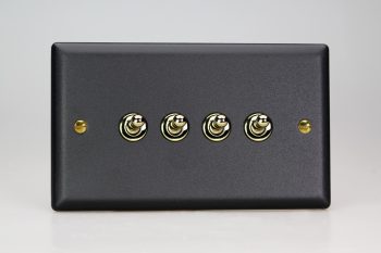 Varilight Vogue Matt Black 4-Gang 10A 1- or 2-Way Toggle Switch (Twin Plate)
