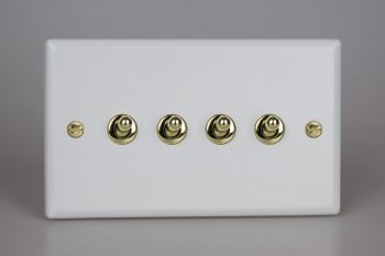 Varilight Vogue Matt White 4-Gang 10A 1- or 2-Way Toggle Switch (Twin Plate)