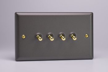 Varilight Vogue Slate Grey 4-Gang 10A 1- or 2-Way Toggle Switch (Twin Plate)