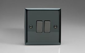 Varilight Classic Iridium Black 2-Gang (10A Intermediate Switch + 10A 1- or 2-Way Rocker Switch) with Metal Rockers