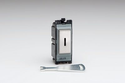 Varilight Brushed Steel 20A 1-Way Double Pole Key Switch Module