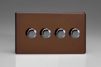 Varilight Flat Plate Screwless Mocha 4-Gang 2-Way Push-On/Off Rotary LED Dimmer 4 x 0-120W (1-10 LEDs) (Twin Plate)