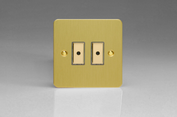 Varilight Ultraflat Brushed Brass 2-Gang 1-Way Remote/Tactile Touch Control Master LED Dimmer 2 x 0-100W (1-10 LEDs)