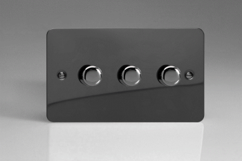 Varilight Ultraflat Iridium Black 3-Gang 2-Way Push-On/Off Rotary LED Dimmer 3 x 0-120W (1-10 LEDs) (Twin Plate)