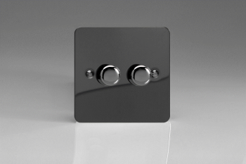 Varilight Ultraflat Iridium Black 2-Gang 2-Way Push-On/Off Rotary LED Dimmer 2 x 0-120W (1-10 LEDs)