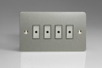 Varilight Ultraflat Brushed Steel 4-Gang 1-Way Remote/Tactile Touch Control Master LED Dimmer 4 x 0-100W (1-10 LEDs)