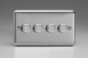 Varilight Classic Matt Chrome 4-Gang 2-Way Push-On/Off Rotary LED Dimmer 4 x 0-120W (1-10 LEDs) (Twin Plate)