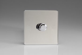 Varilight Flat Plate Screwless Polished Chrome 1-Gang 2-Way Push-On/Off Rotary LED Dimmer 1 x 15-220W (max 26 LEDs)
