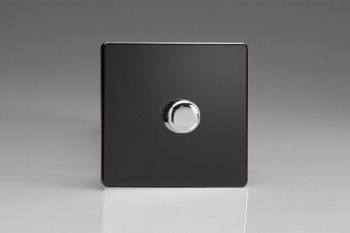 Varilight Flat Plate Screwless Jet Black 1-Gang 2-Way Push-On/Off Rotary LED Dimmer 1 x 15-220W (max 26 LEDs)
