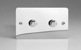 Varilight Ultraflat Polished Chrome 2-Gang 2-Way Push-On/Off Rotary LED Matrix Dimmer 2 x 20-300W (max 36 LEDs) (Twin Plate)