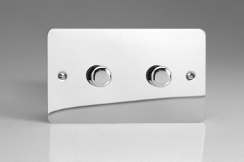 Varilight Ultraflat Polished Chrome 2-Gang 2-Way Push-On/Off Rotary LED Matrix Dimmer 2 x 20-300W (max 36 LEDs) (Twin Plate)