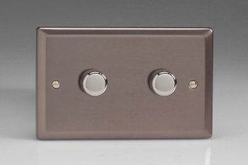 Varilight Classic Pewter V-Com 2-Gang 2-Way Push-On/Off Rotary LED Matrix Dimmer 2 x 20-300W (max 36 LEDs) (Twin Plate)