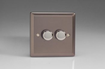 Varilight Classic Pewter V-Com 2-Gang 2-Way Push-On/Off Rotary LED Matrix Dimmer 2 x 15-180W (max 20 LEDs)