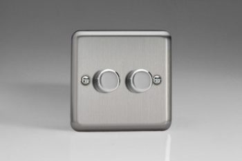 Varilight Classic Matt Chrome 2-Gang 2-Way Push-On/Off Rotary LED Matrix Dimmer 2 x 15-180W (max 20 LEDs) (Matrix System)