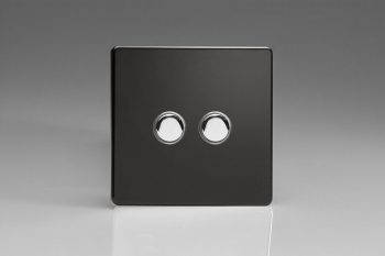 Varilight Flat Plate Screwless Jet Black 2-Gang 6A 1-Way Push-to-Make Momentary Switch