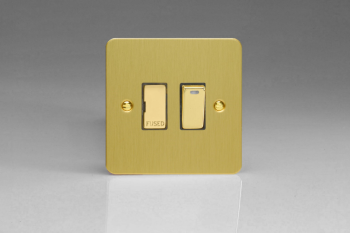 Varilight Ultraflat Brushed Brass 13A Switched Fused Spur + Neon with Metal Inserts