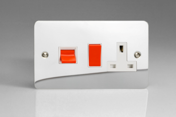 Varilight Ultraflat Polished Chrome 45A Cooker Panel with 13A Double Pole Switched Socket Outlet (Red Rocker)