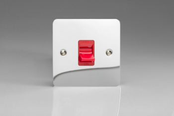 Varilight Ultraflat Polished Chrome 45A Cooker Switch (Single Plate, Red Rocker)