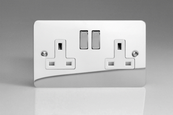 Varilight Ultraflat Polished Chrome 2-Gang 13A Double Pole Switched Socket with Metal Rockers