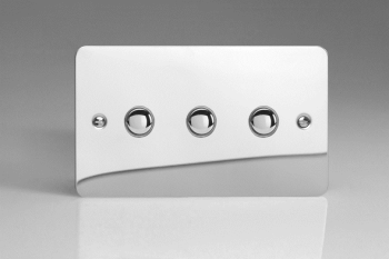 Varilight Ultraflat Polished Chrome 3-Gang 6A 1- or 2-Way Push-On/Off Impulse Switch (Twin Plate)