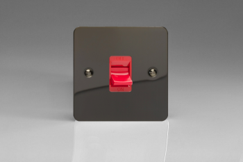 Varilight Ultraflat Iridium Black 45A Cooker Switch (Single Plate, Red Rocker)