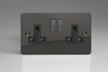Varilight Ultraflat Iridium Black 2-Gang 13A Double Pole Switched Socket with Metal Rockers