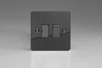 Varilight Ultraflat Iridium Black 13A Switched Fused Spur + Neon with Metal Inserts