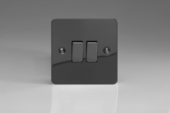 Varilight Ultraflat Iridium Black 2-Gang (10A Intermediate Switch + 10A 1- or 2-Way Rocker Switch)