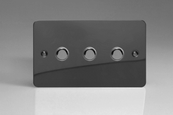 Varilight Ultraflat Iridium Black 3-Gang 6A 1-Way Push-to-Make Momentary Switch (Twin Plate)