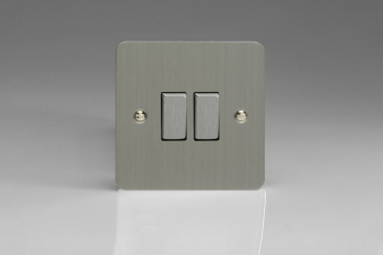 Varilight Ultraflat Brushed Steel 2-Gang 10A 1- or 2-Way Rocker Switch