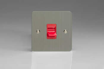 Varilight Ultraflat Brushed Steel 45A Cooker Switch (Single Plate, Red Rocker)
