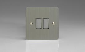 Varilight Ultraflat Brushed Steel 2-Gang (10A Intermediate Switch + 10A 1- or 2-Way Rocker Switch)