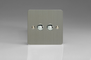 Varilight Ultraflat Brushed Steel 2-Gang 6A 1- or 2-Way Push-On/Off Impulse Switch