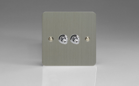 Varilight Ultraflat Brushed Steel 2-Gang 10A 1- or 2-Way Toggle Switch