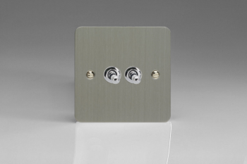 Varilight Ultraflat Brushed Steel 2-Gang 10A 1- or 2-Way Toggle Switch