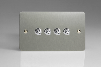 Varilight Ultraflat Brushed Steel 4-Gang 10A 1- or 2-Way Toggle Switch (Twin Plate)