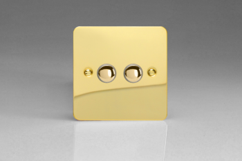 Varilight Ultraflat Polished Brass 2-Gang 6A 1-Way Push-to-Make Momentary Switch