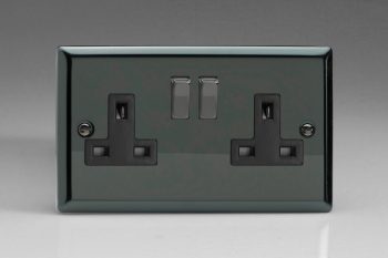 Varilight Classic Iridium Black 2-Gang 13A Double Pole Switched Socket with Metal Rockers