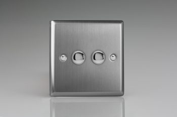 Varilight Classic Brushed Steel 2-Gang 6A 1- or 2-Way Push-On/Off Impulse Switch